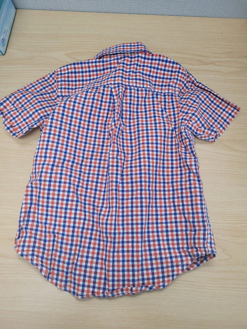 The Children's Place blue and orange gingham short sleeve button-up shirt Sz 2T